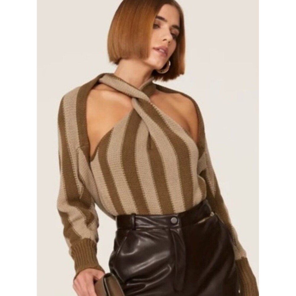 NICHOLAS Alcina Twist Front Halter Sleeveless Sweater & Crop Shrug set Striped M